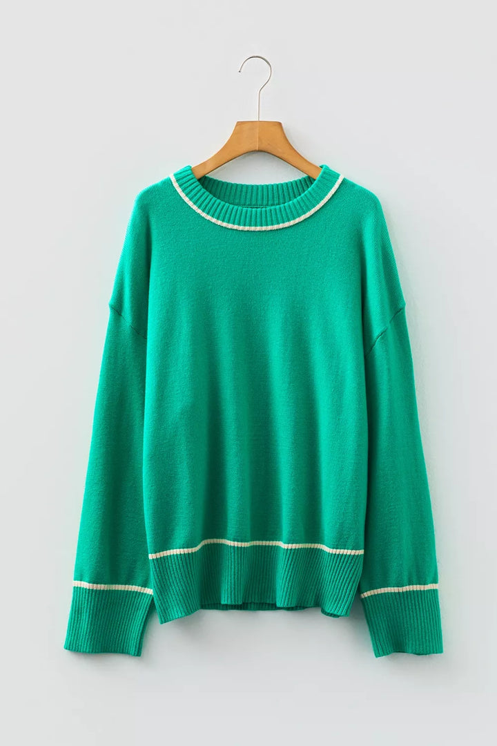 Contrast stripe drop shoulder oversized knit sweater