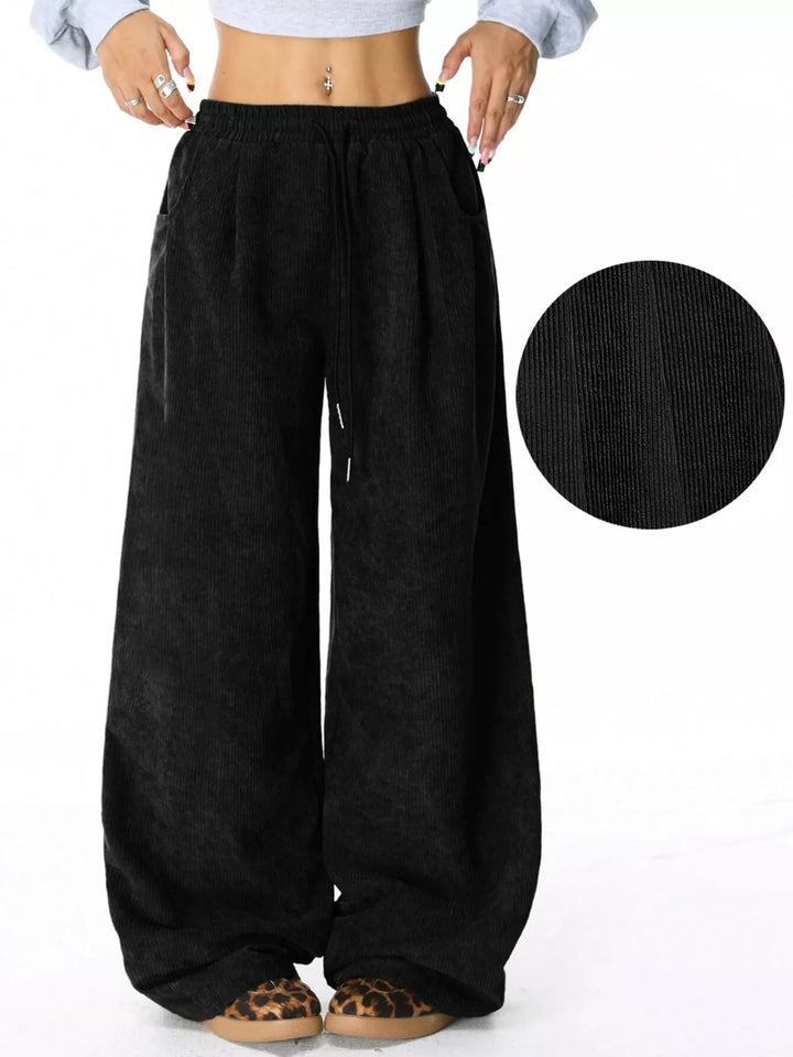 Corduroy wide-leg pants with drawstring waist