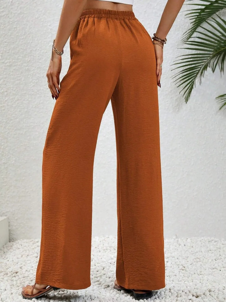 High-rise wide leg drawstring pants with pockets