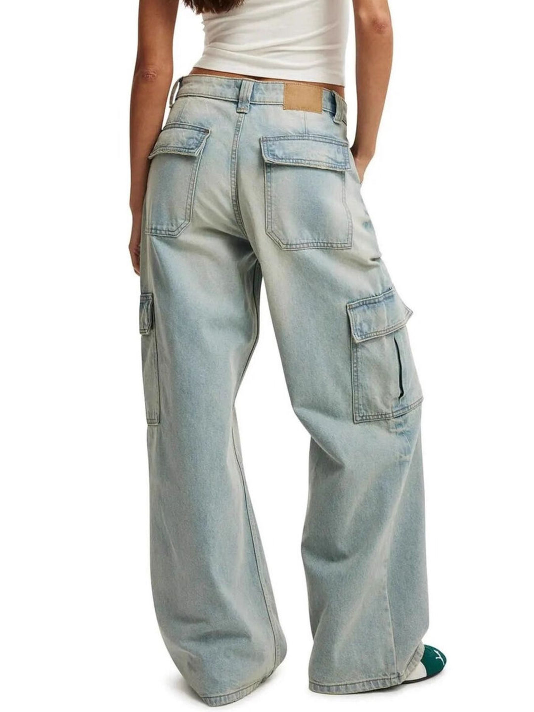 Wide leg cargo jeans with side flap pockets