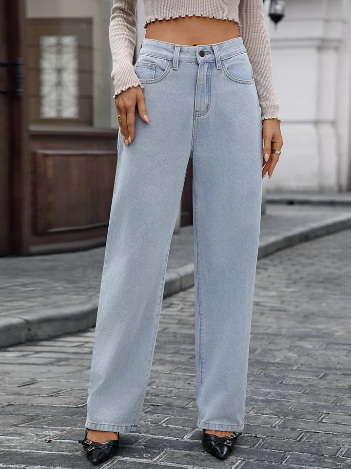 Light Blue Relaxed high-rise wide leg jeans with front pockets