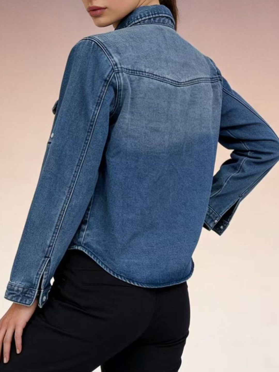 Western button-down denim shirt with flap pockets
