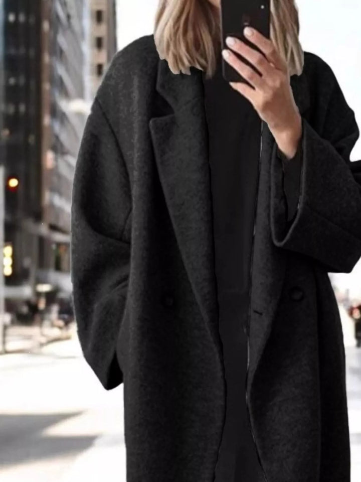 Oversized notch lapel longline coat with side pockets