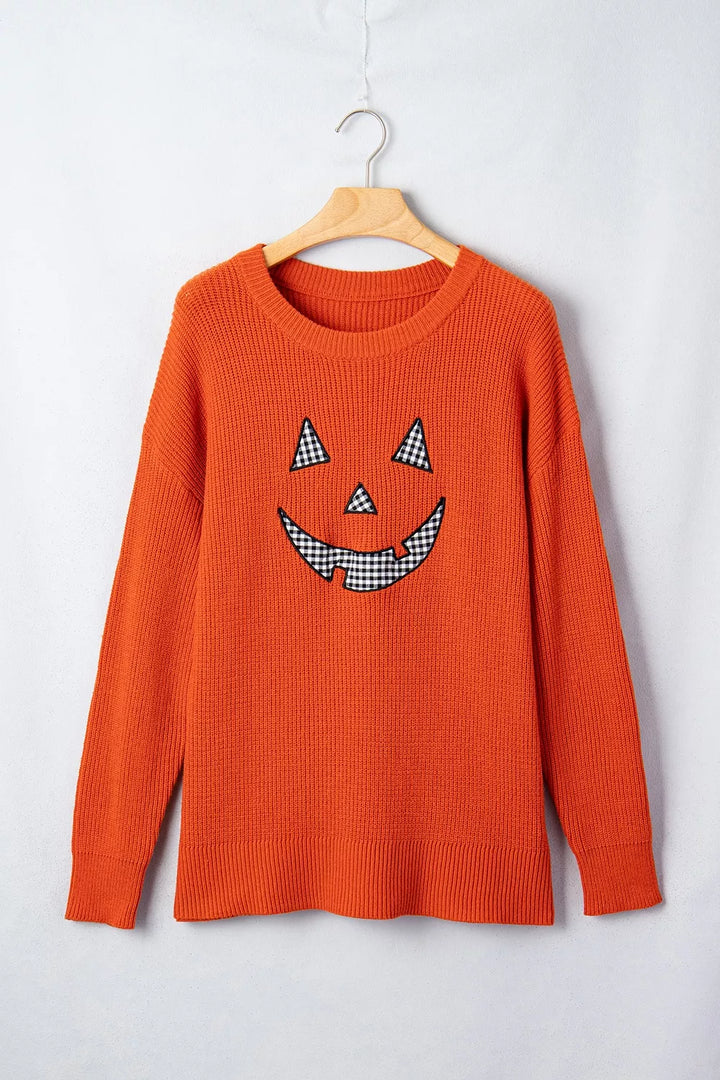 Jack-o-lantern patch drop shoulder Halloween sweater