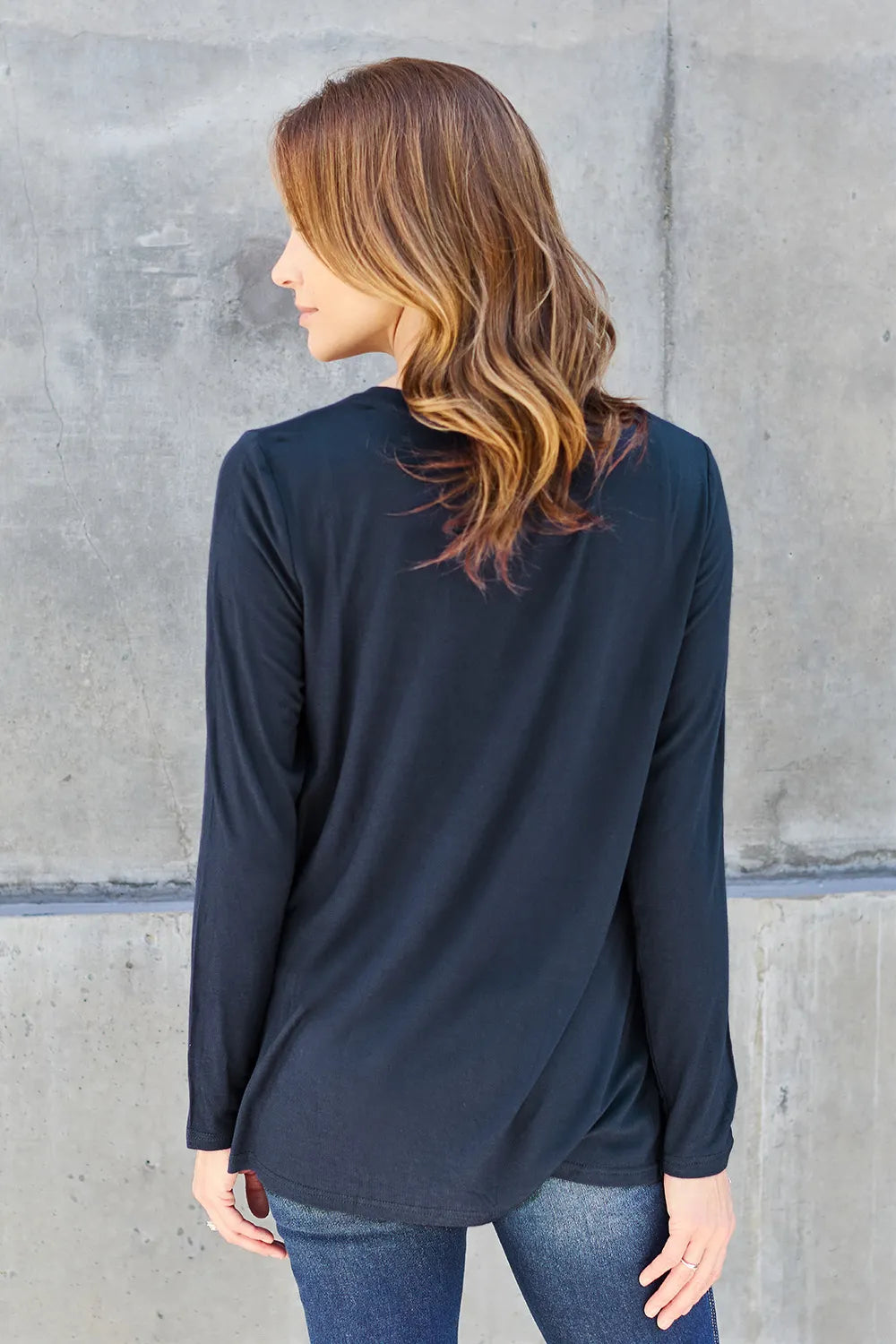 V-neck long sleeve top with chest pocket