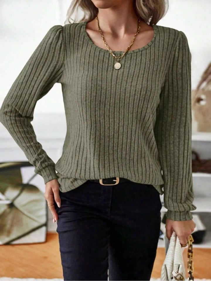 Ribbed knit scoop neck long sleeve top