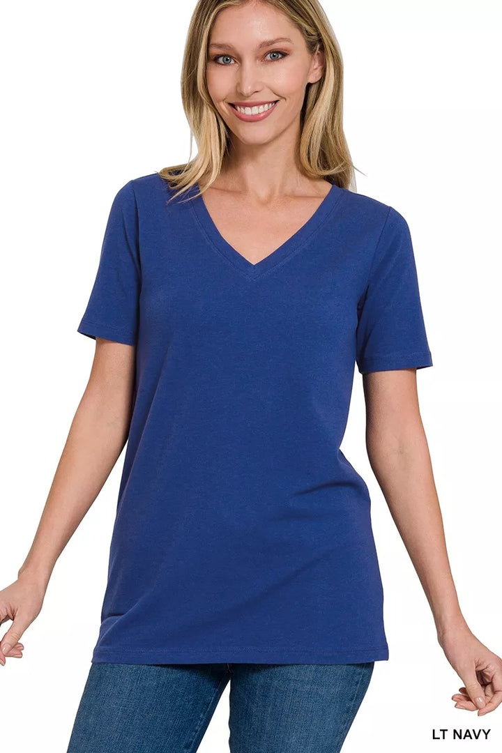 LT NAVY Classic V-neck short sleeve cotton stretch tee