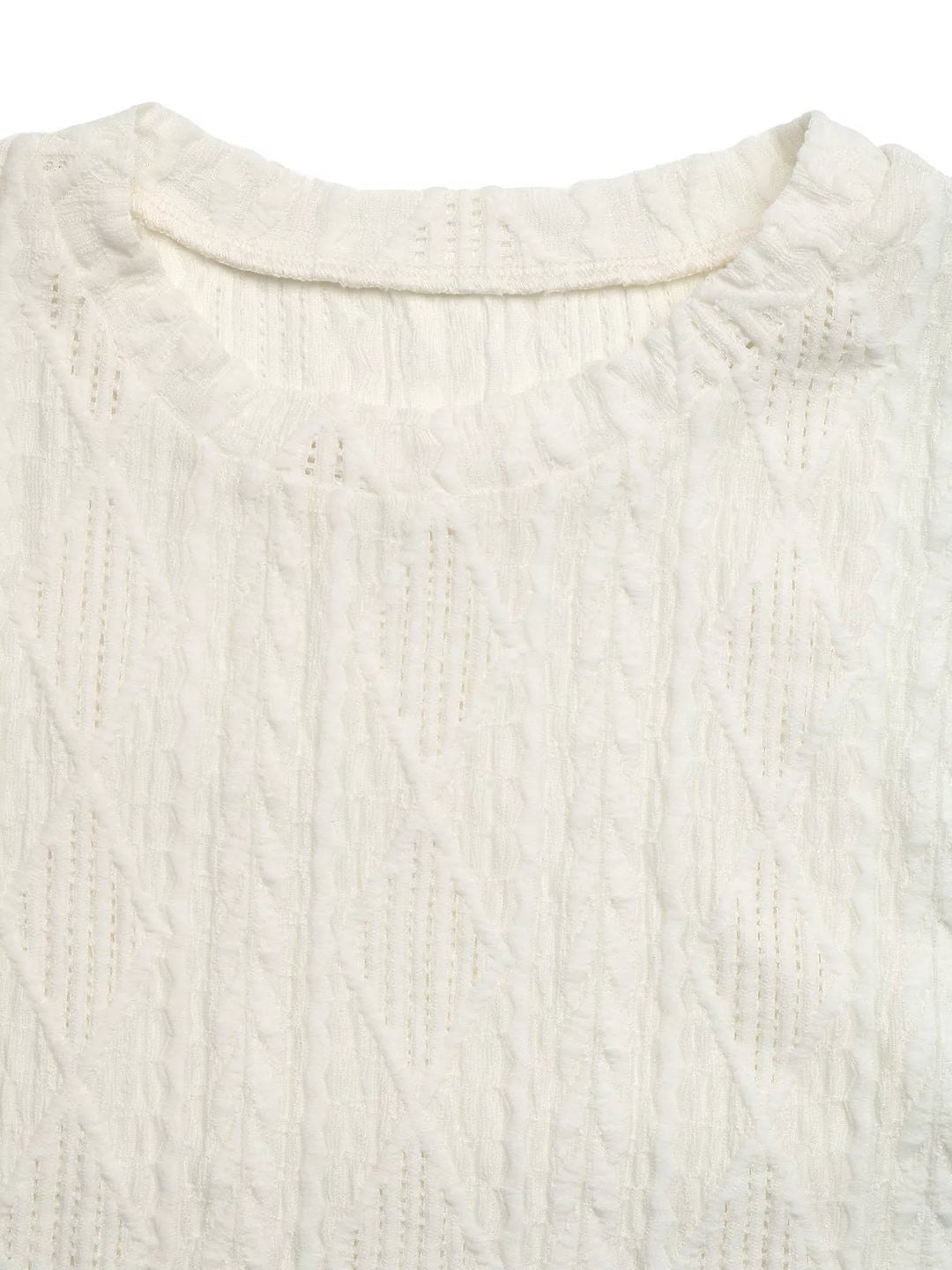 Openwork cable-knit top with ruffle cap sleeves