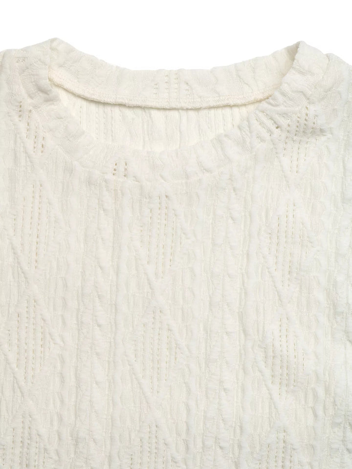Openwork cable-knit top with ruffle cap sleeves