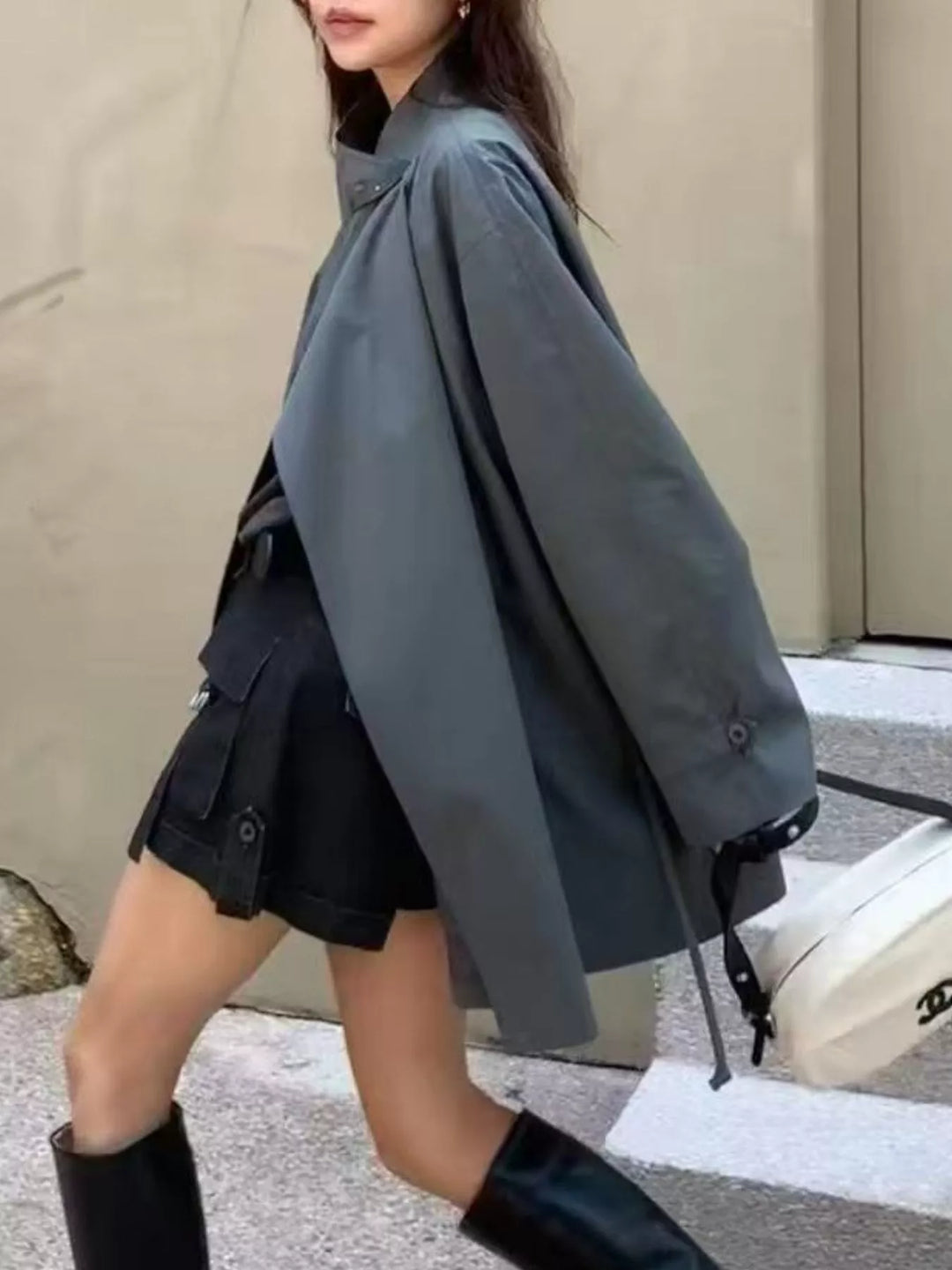 Open front drawstring waist trench coat with notched lapel