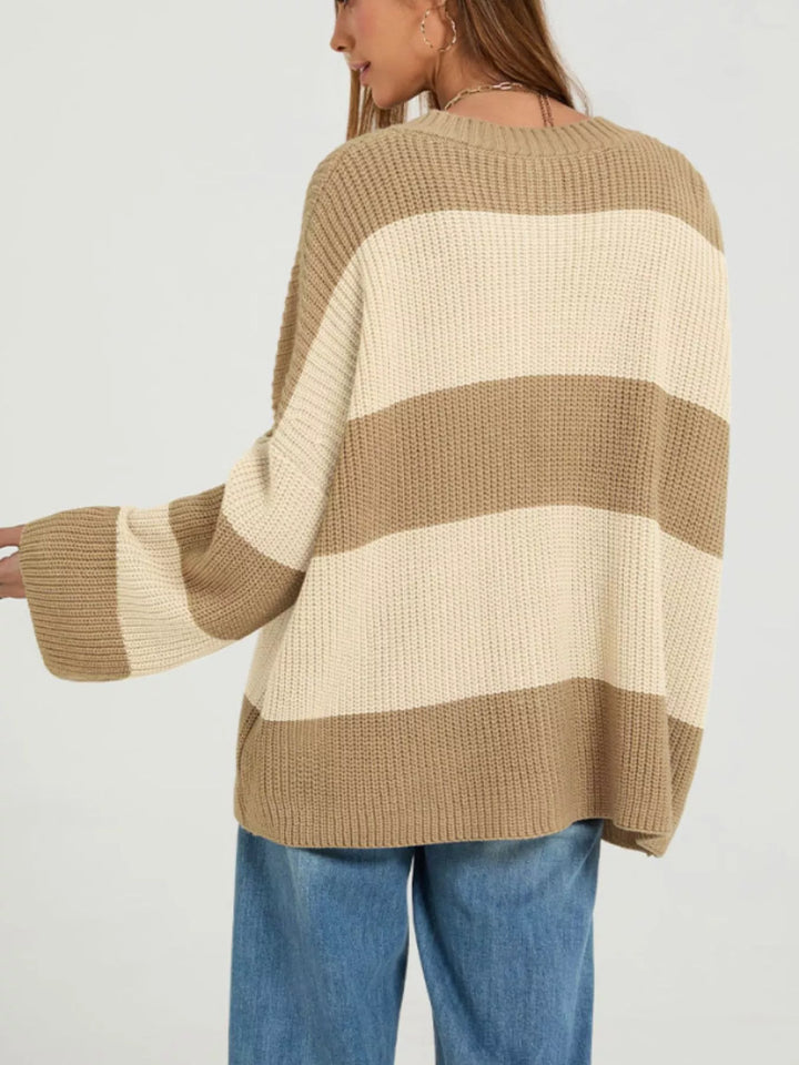 Color block ribbed knit button-up cardigan