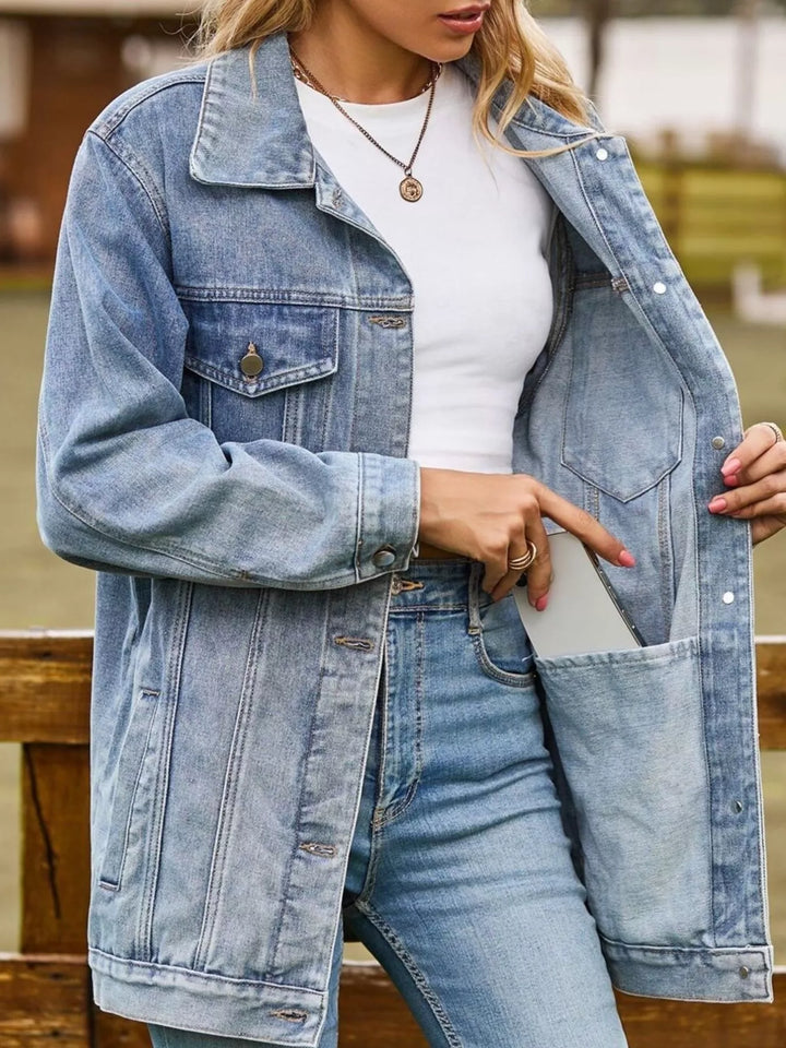 Oversized washed denim jacket with flap pockets