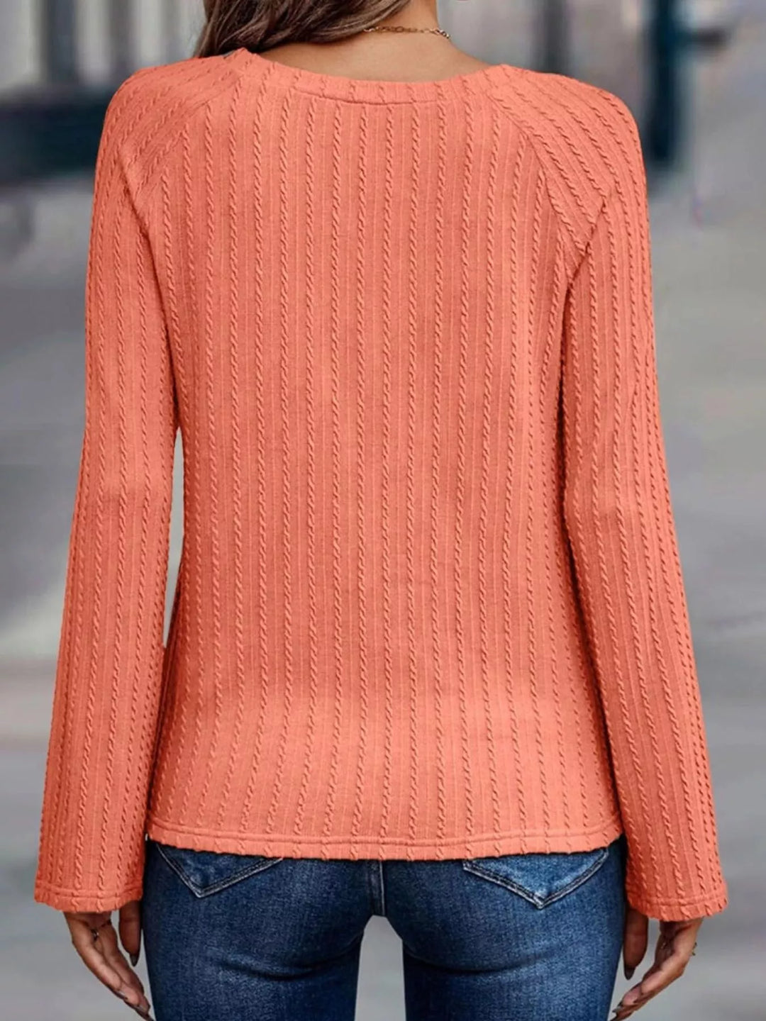Textured cable-knit crew neck long sleeve top