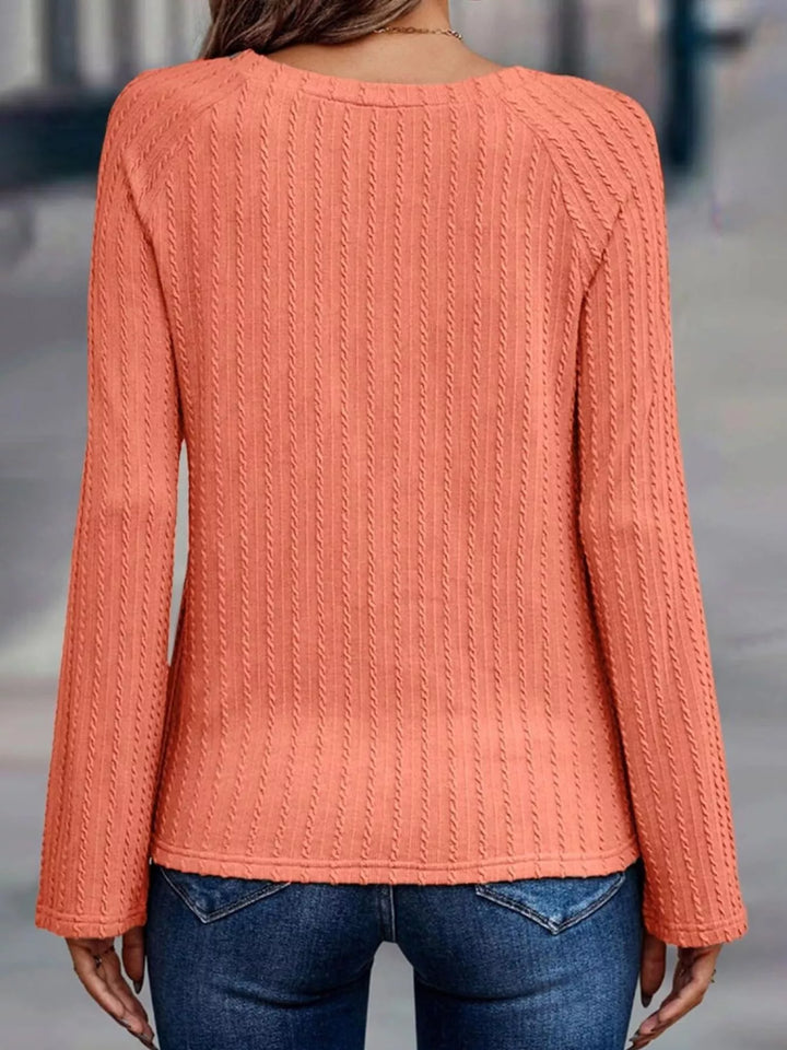 Textured cable-knit crew neck long sleeve top