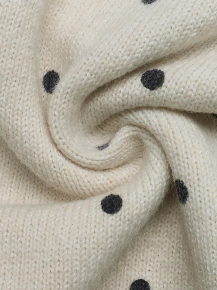 Polka dot short sleeve knit sweater with ribbed trim