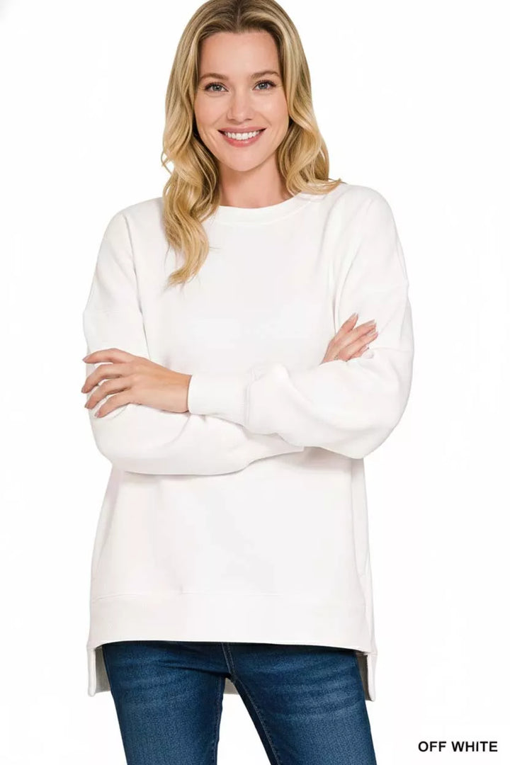 Hi-low fleece boyfriend sweatshirt with side pockets