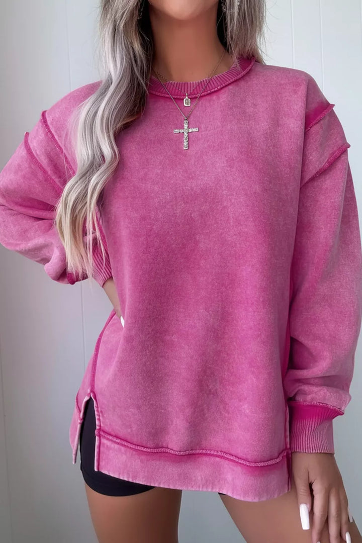 Hot Pink Mineral wash exposed seam side slit sweatshirt