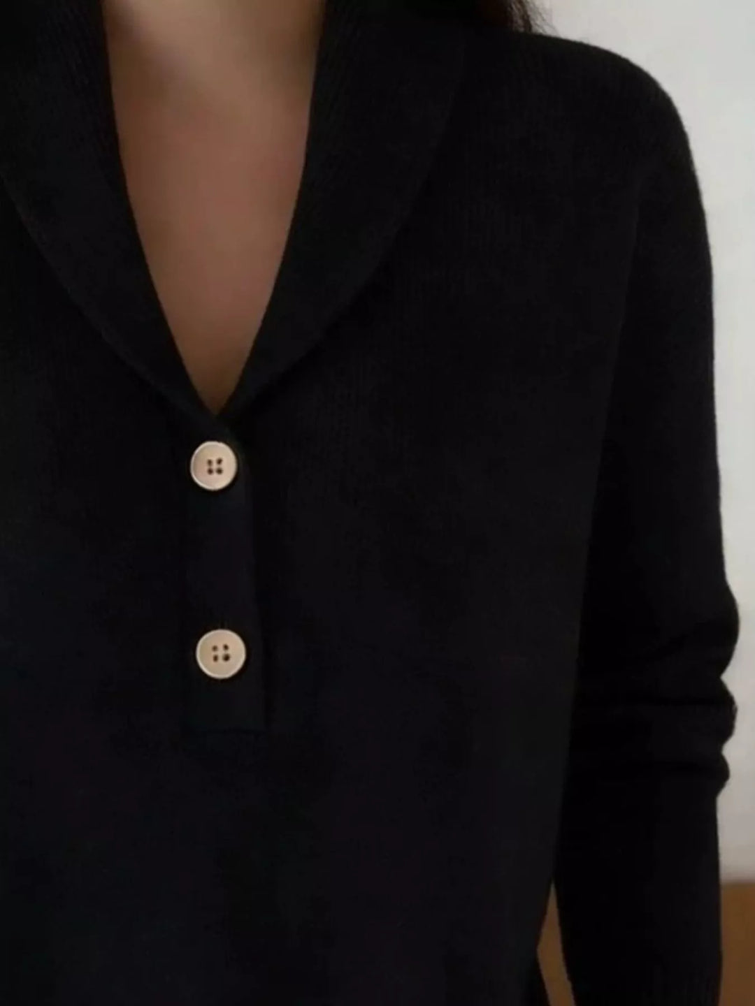 Shawl collar button placket pullover sweater
