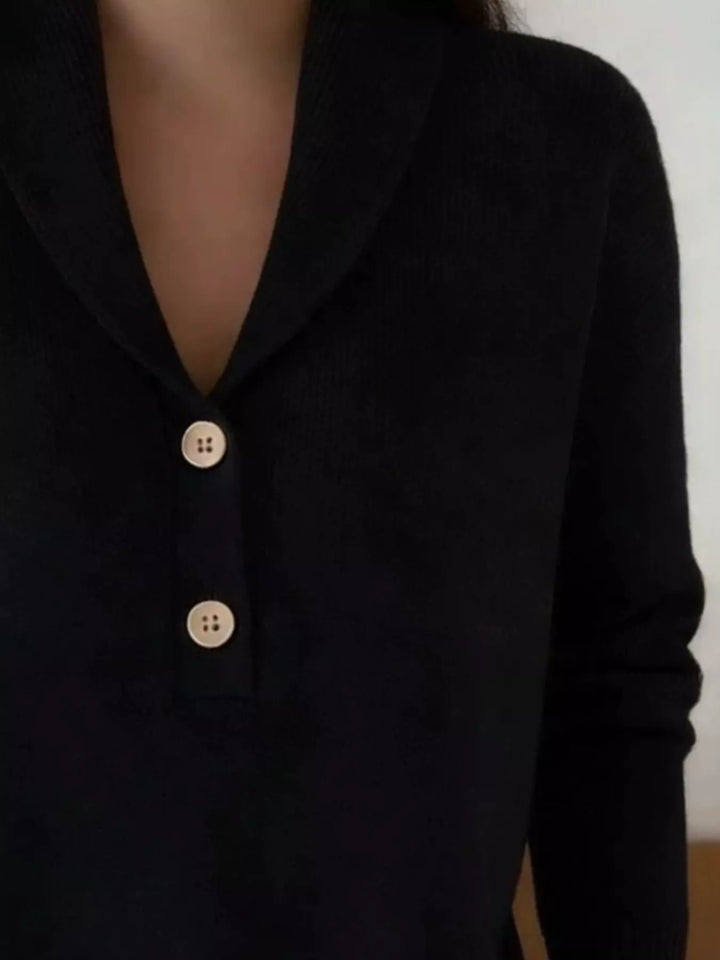 Shawl collar button placket pullover sweater
