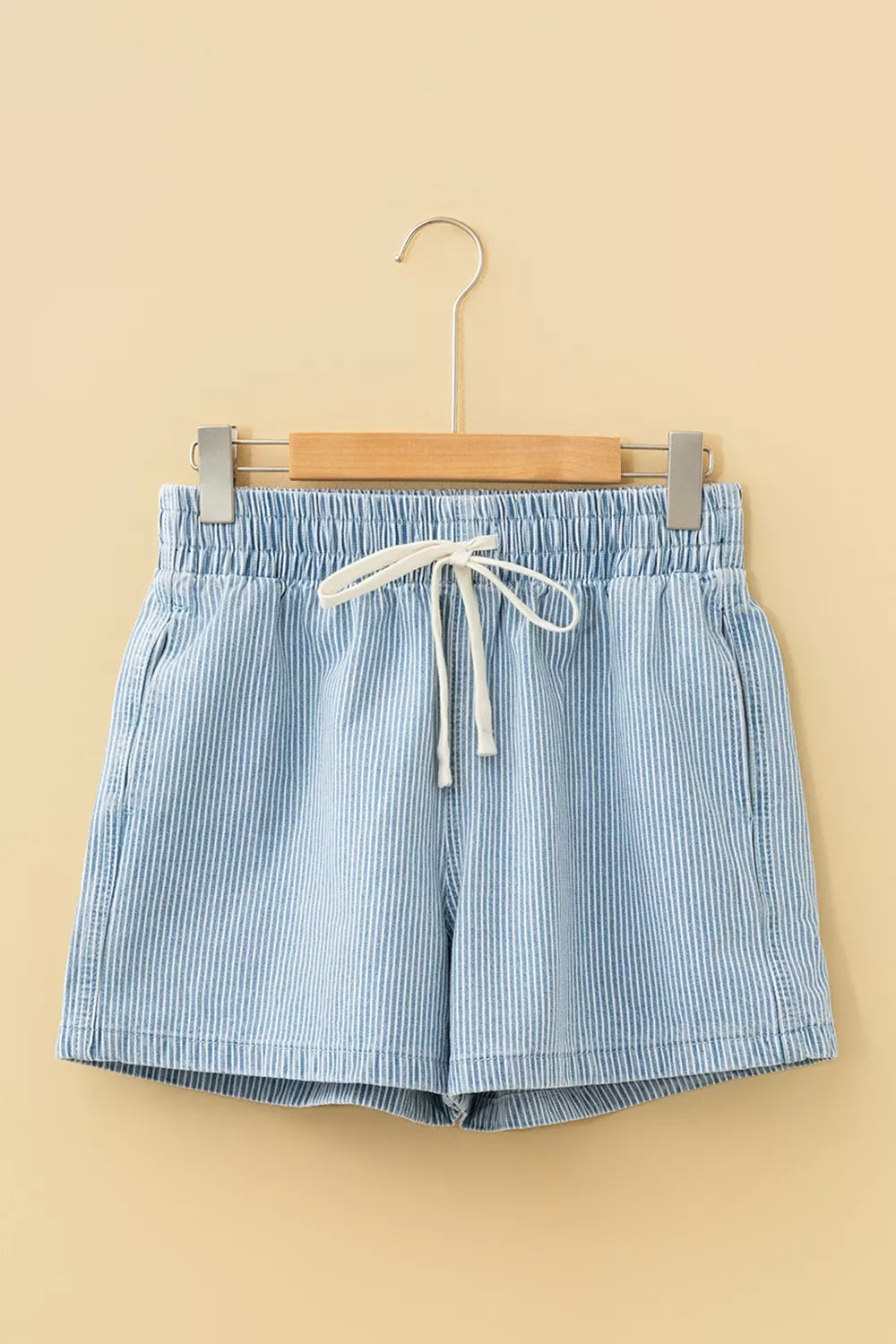 Pinstripe drawstring cotton shorts with side pockets