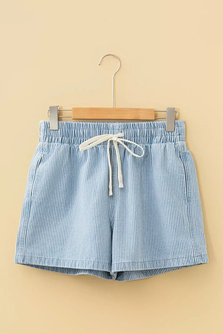 Pinstripe drawstring cotton shorts with side pockets