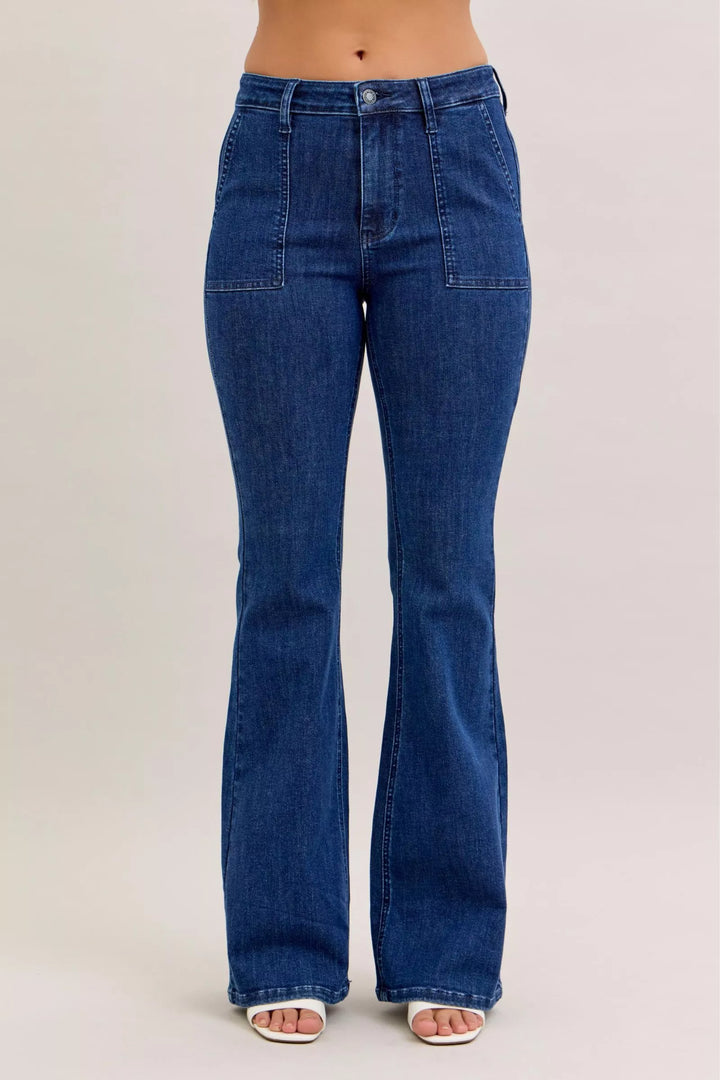 DK High-rise flare jeans with front patch pockets
