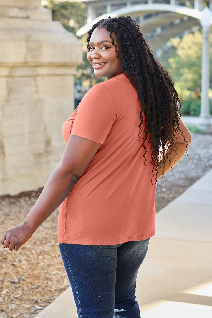V-neck short sleeve bamboo tee with chest pocket