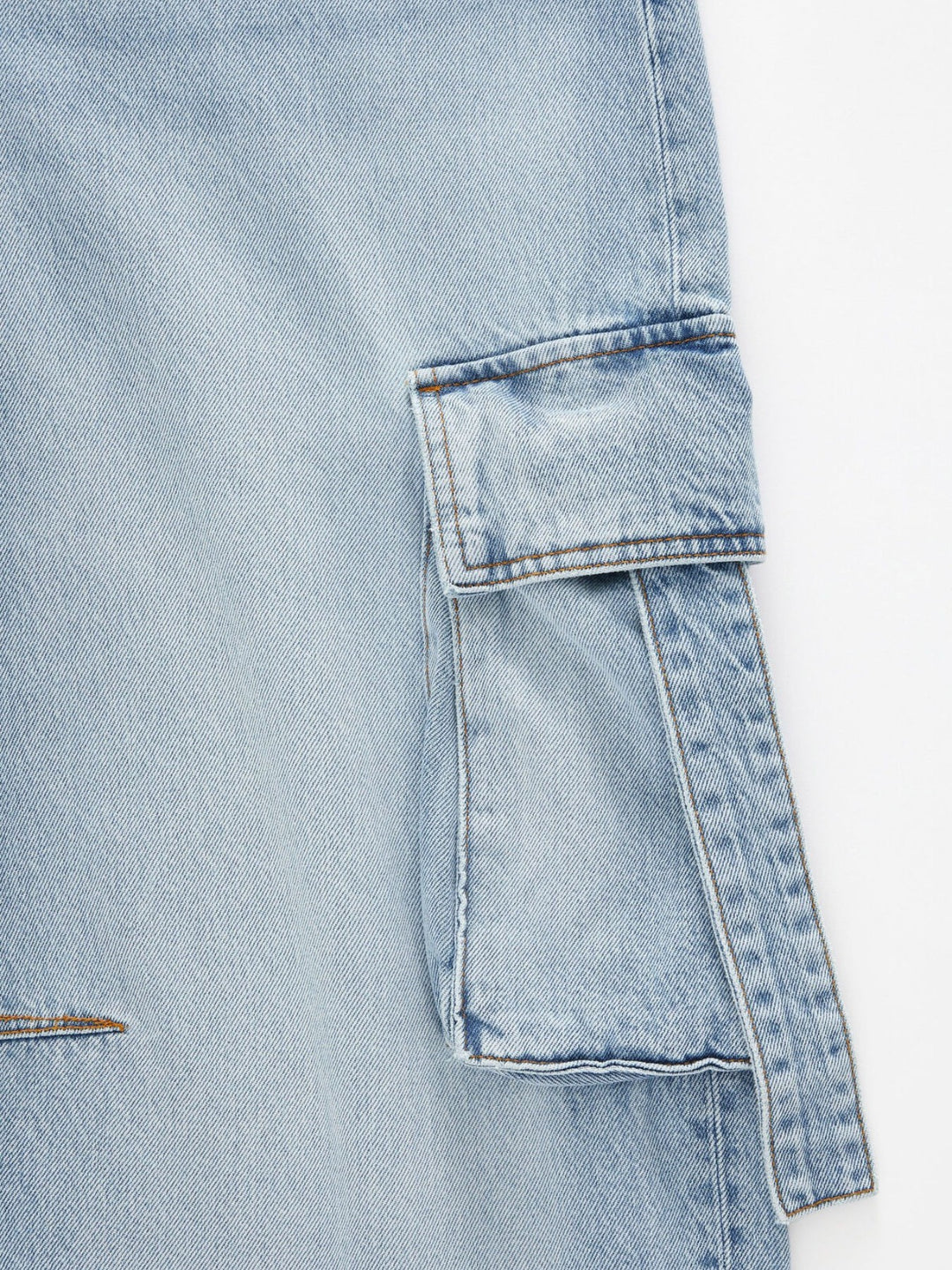 Vintage wash wide-leg cargo jeans with strap pockets
