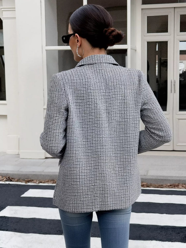 Micro houndstooth flap-pocket blazer with padded shoulders