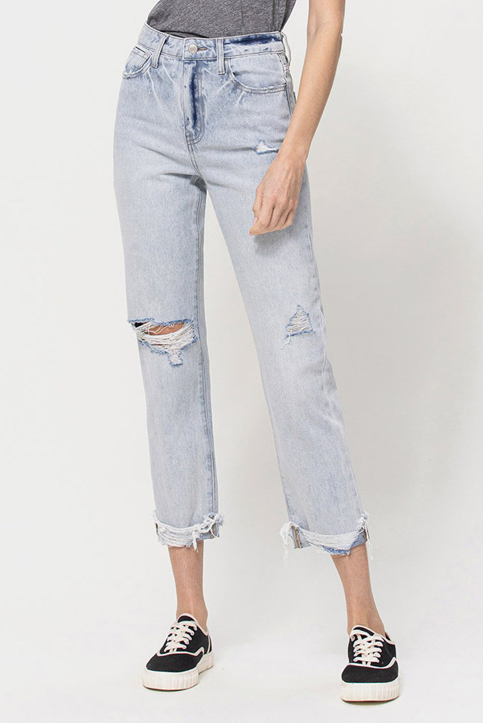 Super High Relaxed Cuffed Straight Jeans - Azoroh