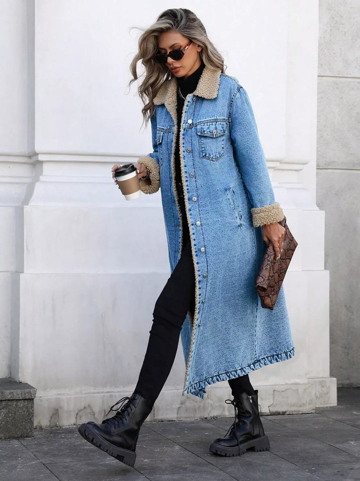 Medium Sherpa-lined longline button-front denim jacket