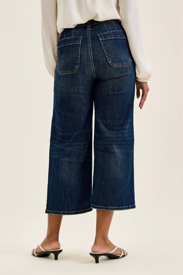High-rise wide-leg crop utility jeans with patch pockets