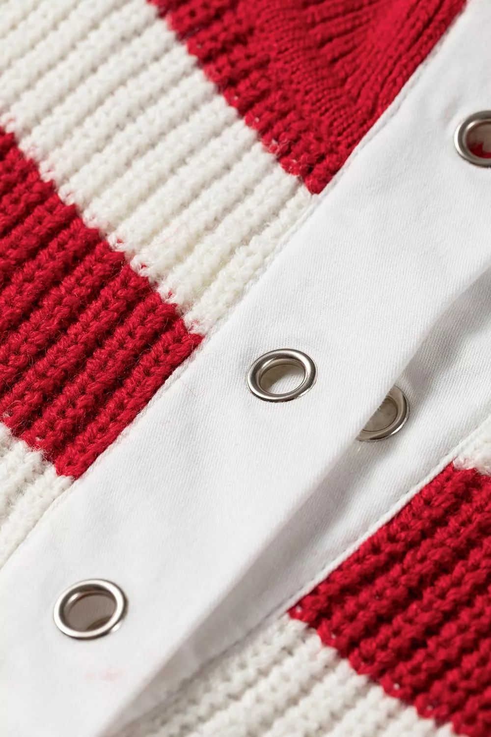 Striped rib knit henley sweater with snap button placket