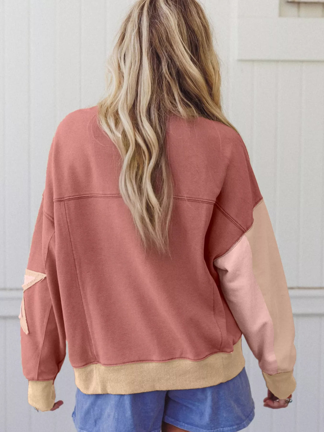 Star patch drop-shoulder sweatshirt with contrast panels