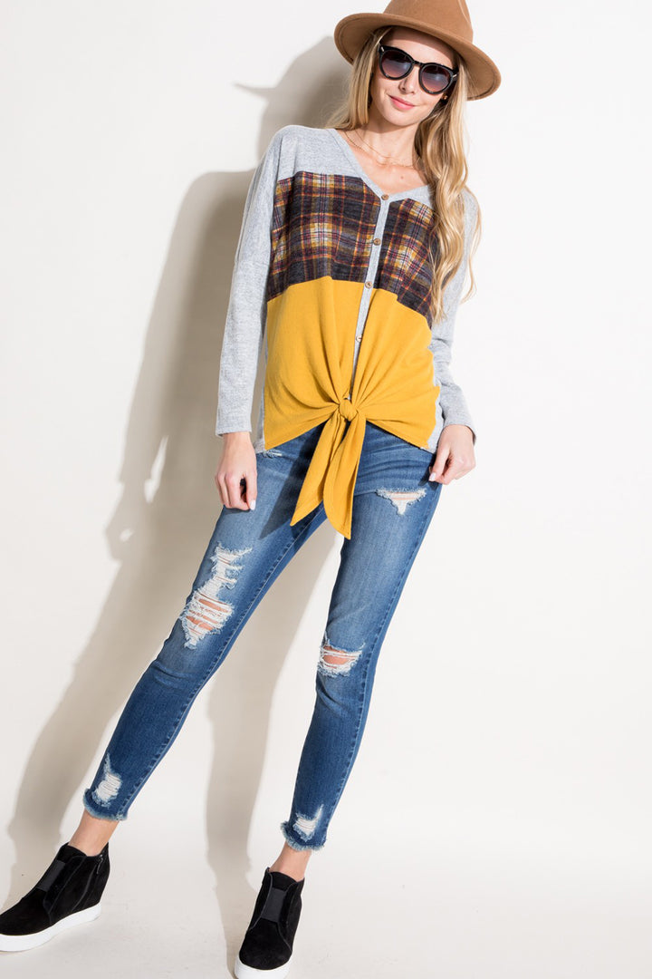SOLID PLAID MIXED TOP