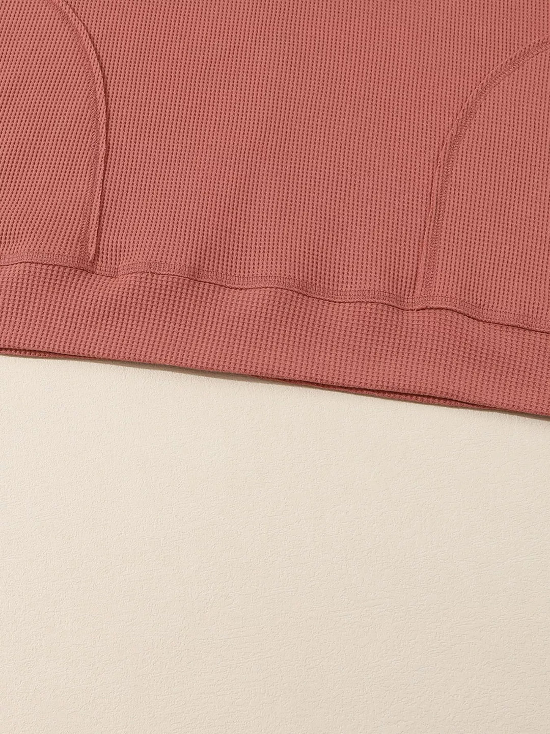 Waffle knit V-neck drawstring pullover hoodie