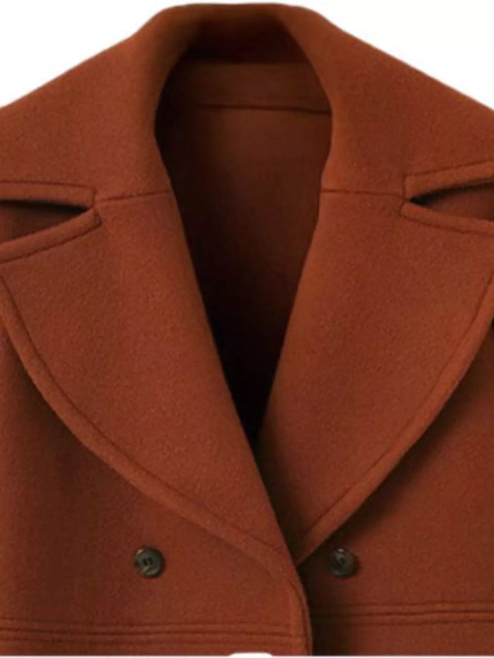 Double-breasted longline coat with notched lapel collar