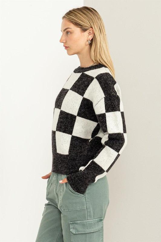 Weekend Chills Checkered Long Sleeve Sweater - Azoroh