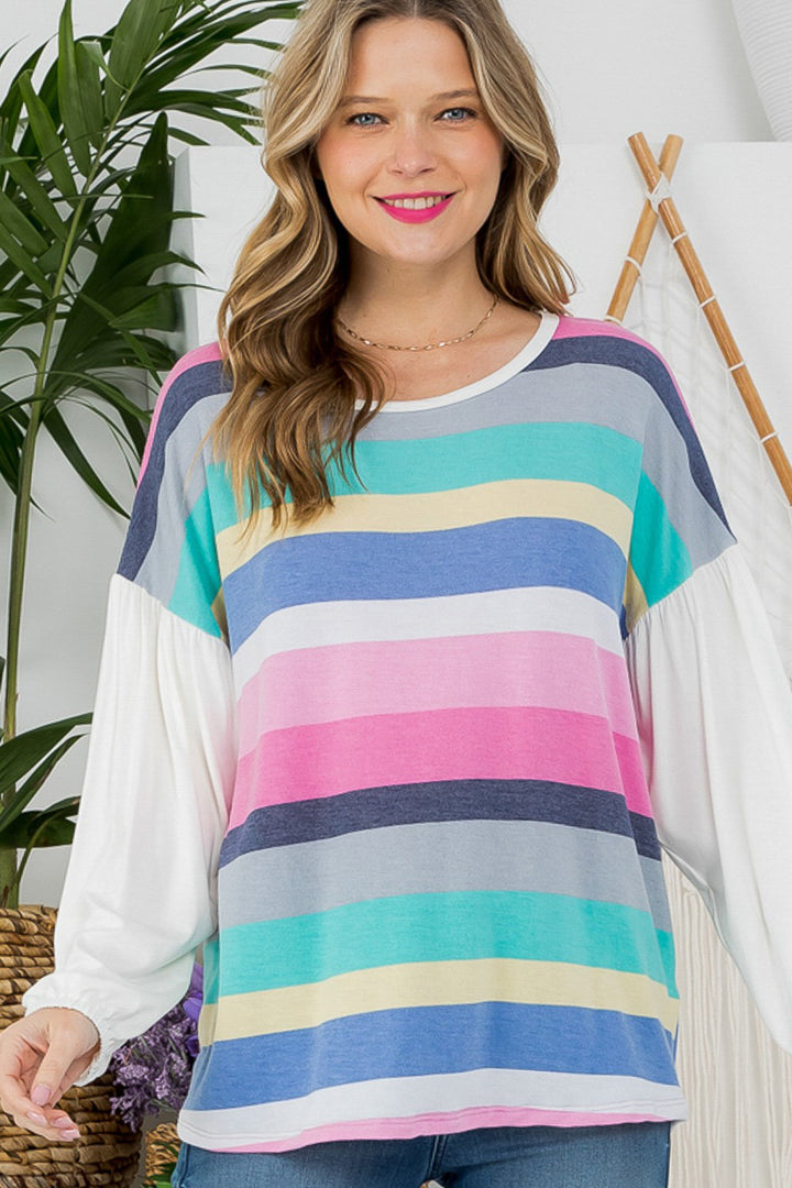 TERRY MULTI STRIPE MIXED BOXY TOP