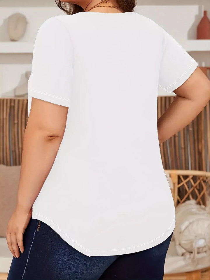 Plus size pleated lace yoke short sleeve top