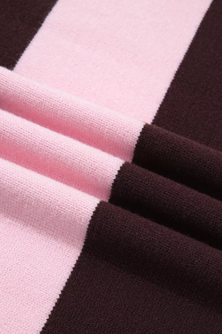 Wide stripe mock neck drop shoulder relaxed sweater