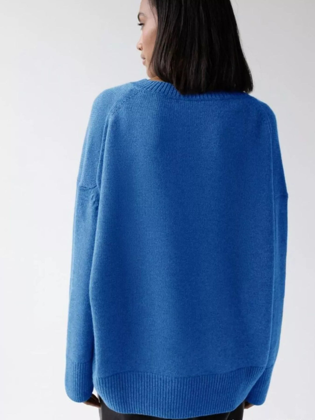 Oversized ribbed-hem drop-shoulder crewneck sweater