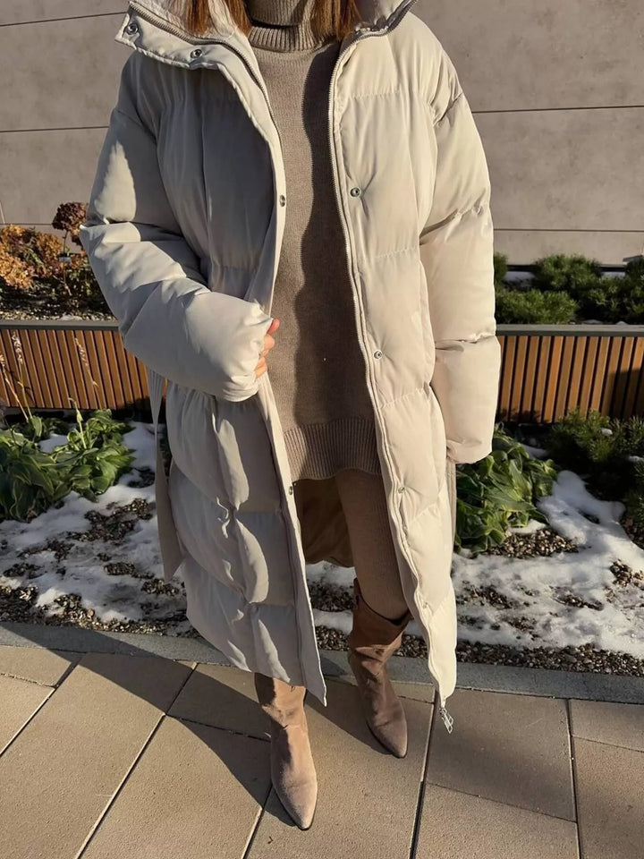 Longline padded puffer coat with stand collar