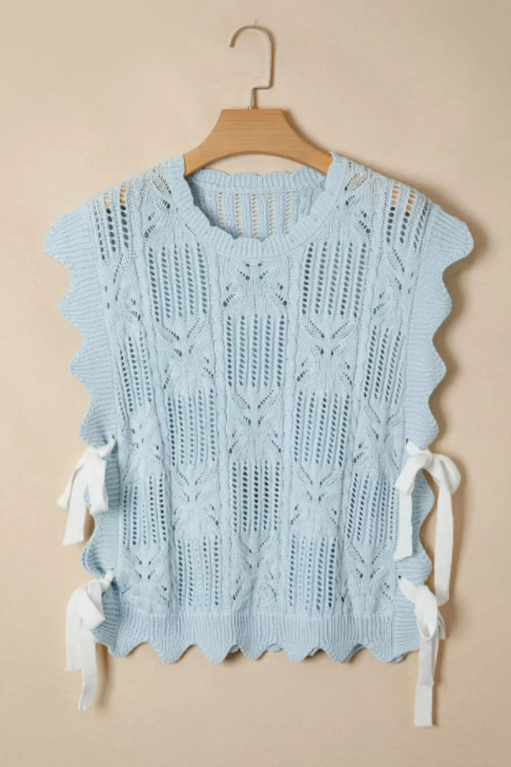 Cable-knit openwork sleeveless top with side ties
