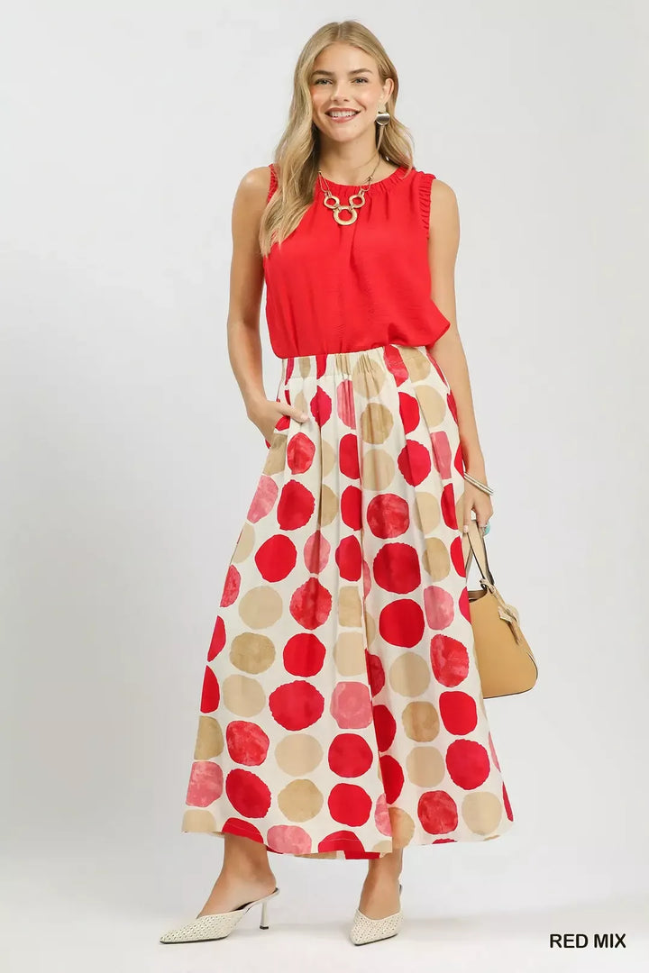 Watercolor dot print wide leg pants with side pockets