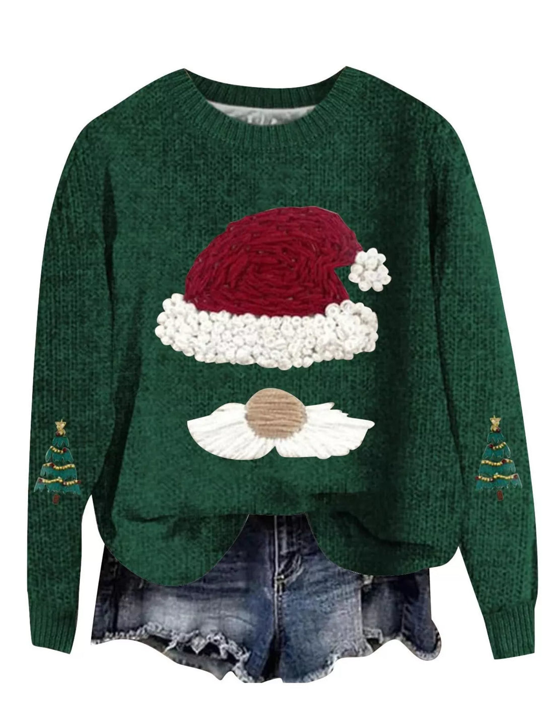 Green Santa graphic dropped shoulder crew neck sweater