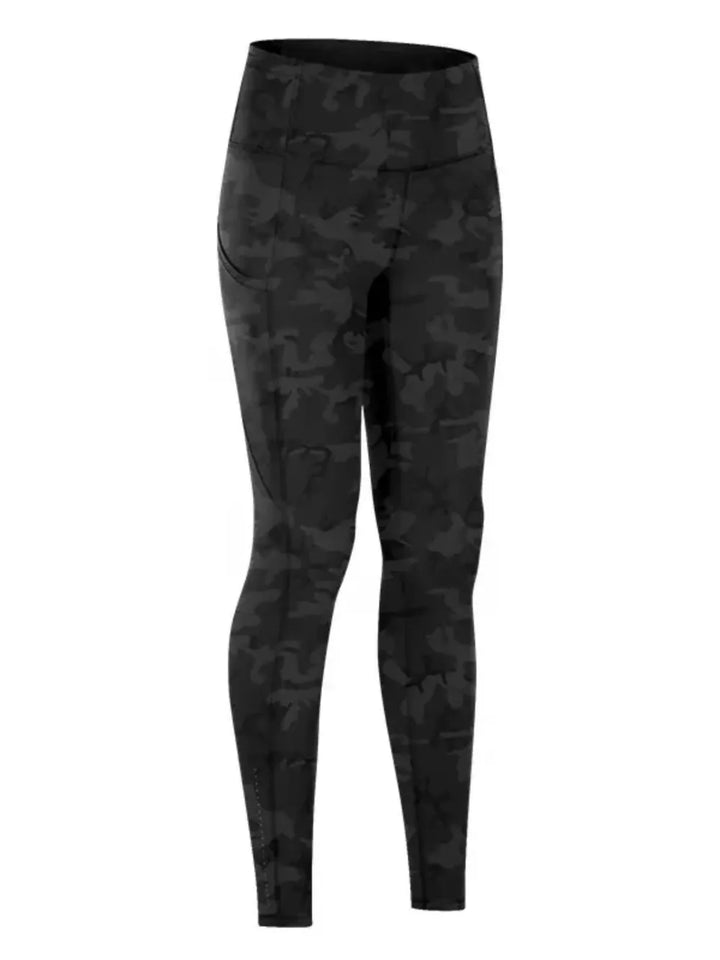 Black Camouflage Wide waistband sports leggings with side pockets