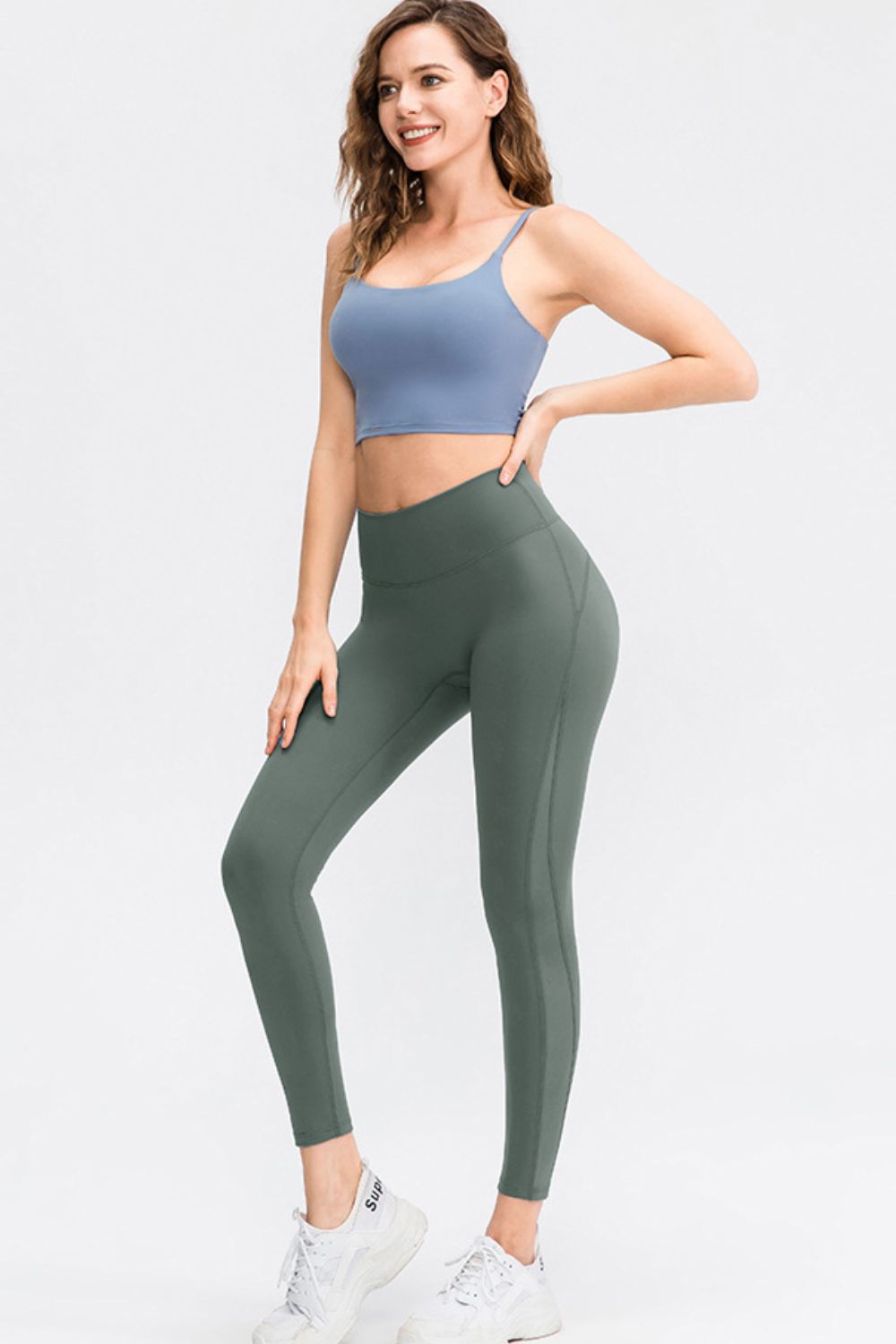 Wide waistband high-rise workout leggings with mesh panels