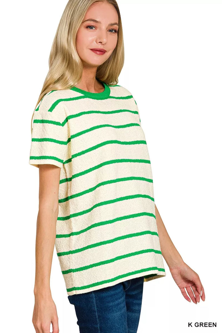 Textured striped crew neck short sleeve tee