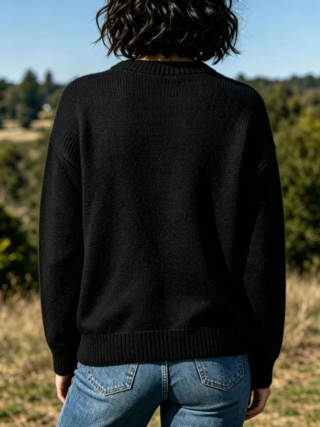 Lobster intarsia knit crew neck sweater with ribbed trim